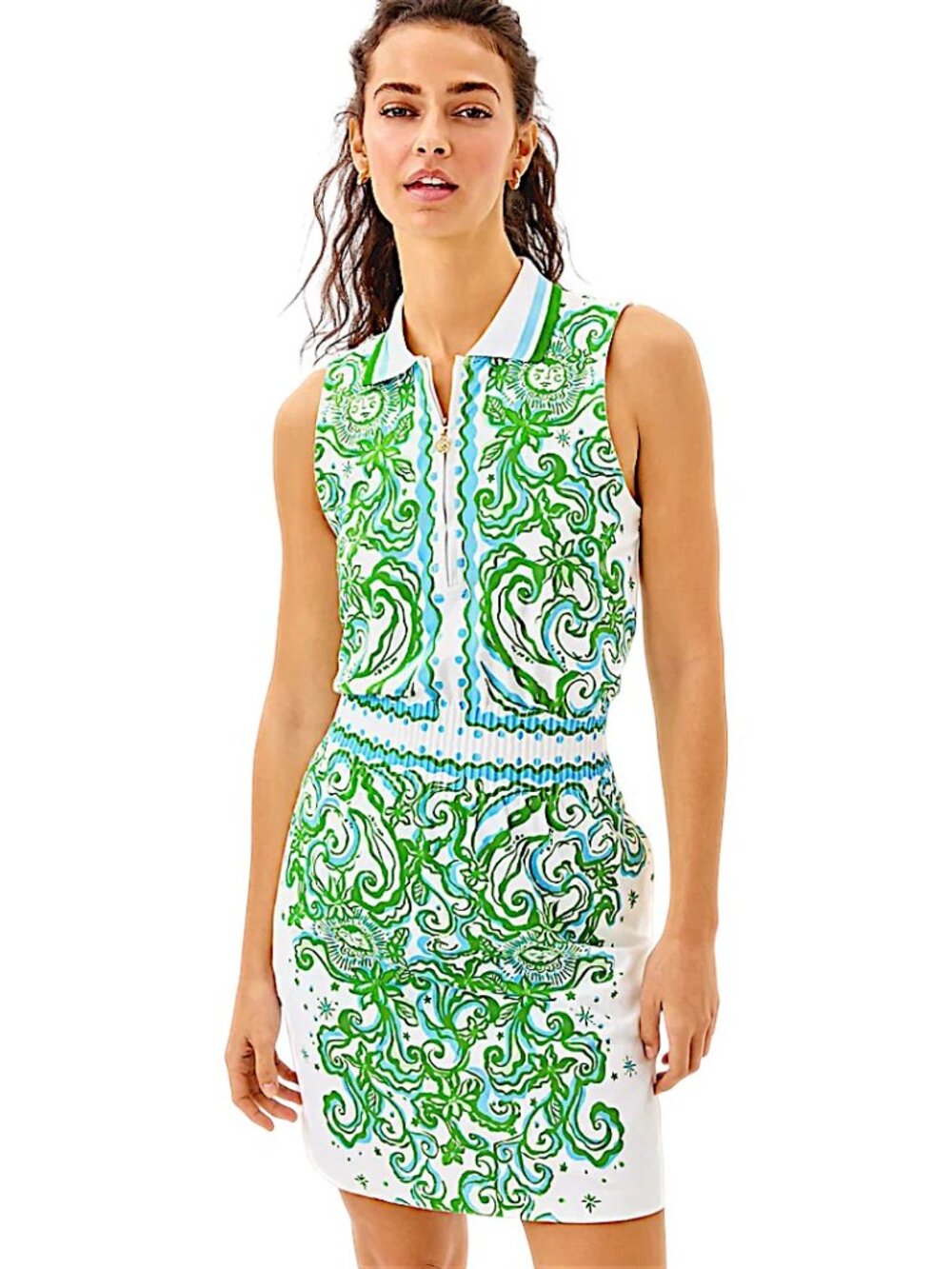 Lilly Pulitzer White Dress with Green Scroll Print